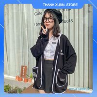 ÁO CARDIGAN NỈ ANGEL LAND CÚC CÀI FORM TO - ÁO KHOÁC A IN BÔNG HOA HEAVEN màu đen ULZZANG 👗 💝 - TXShop