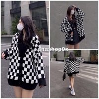 Áo cardigan nữ BÀN CỜ form rộng [FREESHIP] Áo khoác nữ chất vải dày dặn họa tiết caro đen trắng mùa đông A14 hot