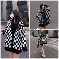 Áo cardigan nữ BÀN CỜ form rộng [FREESHIP] Áo khoác nữ chất vải dày dặn họa tiết caro đen trắng mùa đông A14 hot