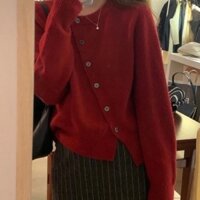 Áo Cardigan nút lệch form dài phong cách vintage hàn quốc