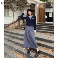 Áo Cardigan phong cách Preppy dành cho nữ có cổ áo và nút Polo chi tiết