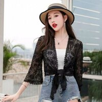 ÁO CARDIGAN REN HOA BUỘC NƠ EO Kimono nữ khoác ngoài