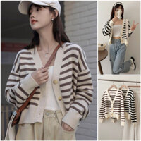 Áo Cardigan sọc ngang dài tay cúc dọc phong cách Hàn Quốc