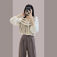 Áo Cardigan Tay Voan Ghép Hoa Móc rỗng cổ điển mẫu mới mùa xuân cho nữ áo giáp lông chồn Kim Nhung WJTE