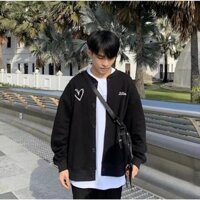 Áo Cardigan THÊU TIM NAM NỮ Unisex, AO KHOAC NI,ÁO HOODIE NỮ - ĐEN - L