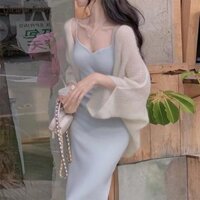 Áo Cardigan vải dệt kim trắng Mohair mặc ngoài