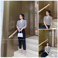 Áo Caro Nữ Cổ V Viền Ren Công Sở BIGSIZE (50-90Kg) DP0023 - DP Shop