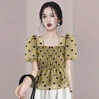 Áo Chấm Bi Cổ Vuông Chun Ngực Hot Hit- Áo Chấm Bi Đẹp- Hàng Quảng Châu Cao Cấp