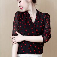 Áo Chấm Bi Dài Tay Vạt Chéo - SA211