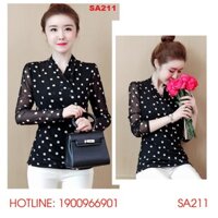 Áo Chấm Bi Dài Tay Vạt Chéo - SA211