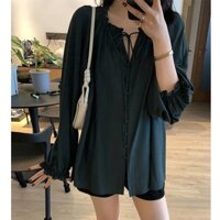Áo chiffon BH cổ lá sen tay dài dáng rộng thời trang mùa thu 2022