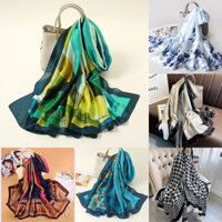 Áo Choàng 90x180cm Nữ, Khăn Lụa Họa Tiết Đa Dạng Màu Xanh Chất Liệu Thoáng Mát Chống Nắng Tốt - HOTIVN - Mã KS006