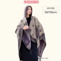 Áo choàng boho có mũ khăn choàng mùa đông- Mã LE29 - Màu Nâu