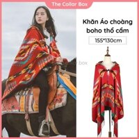 Áo choàng boho thổ cẩm nữ mùa thu đông khoác ngoài khăn áo choàng len dạ dày có mũ poncho - Mã LE24 The Collar Box