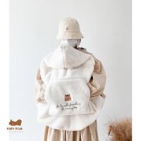 Áo choàng che địu bé lót lông thêu gấu cho bé đi chơi đi tiêm xinh xắn đáng yêu