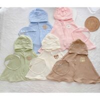 Áo Choàng Chống Nắng Đa Năng NỀN MÀU Đính Hình Thú Cho Bé Vải Xô Muslin Có Kính Chống Bụi, Thoáng Mát, Cúc Bấm Tháo Rời