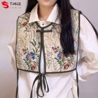 Áo choàng cổ giả TOBIE, Áo Vest thêu nữ họa tiết ngẫu nhiên in hoa, thanh lịch có thể tháo rời đầy màu sắc trang trí ren lên áo ghi lê bé gái