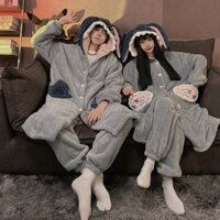 Áo choàng có mũ trùm đầu hoạt hình Stitch dày lông cừu san hô bên ngoài nam nữ