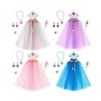 Áo choàng công chúa kèm phụ kiện quyền trượng vương miện vòng cổ, đồ hóa trang, đồ chơi trung thu, quà tặng sinh nhật