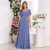 Áo choàng dạ hội Màu xanh bụi bặm Đầm phù dâu buộc nhiều chiều Áo choàng dài chữ A Flowy Hoàn hảo cho đám cưới Váy đi biển / Đầm dự tiệc / Đầm PROM