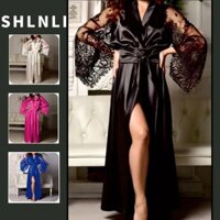 Áo choàng dài ren nữ Áo choàng tắm Áo choàng giả lụa băng màu trơn cho mùa xuân hè