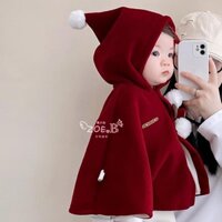 Áo choàng em bé quần áo thu đông bé gái khăn choàng màu đỏ trẻ em lót nhung dày dặn chống gió 12.1 đi chơi