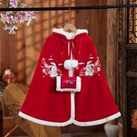 Áo Choàng Hán Phục Lót Lông Cừu Dày Dặn Thời Trang Thu Đông Cho Bé Gái