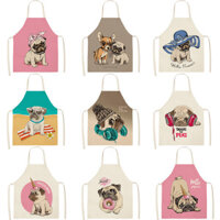 Áo choàng hoạt hình dễ thương in hình chó anime, áo choàng cổ dây, nấu ăn tại nhà, áo choàng cotton-linen có thể tùy chỉnh