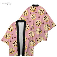 Áo choàng Kimono nữ Nhật Bản 3D Bánh quy dáng rộng hợp thời trang Ba phần tư tay áo Yukata Cardigan Đạo giáo Áo choàng