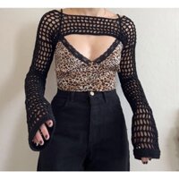 áo choàng len móc tay đi biển y2k