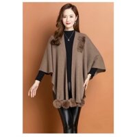 Áo choàng len phối cục bông sang trọng. Nhập QC