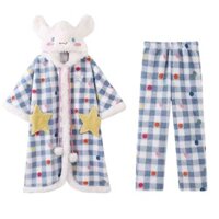 Áo choàng lông cừu có mũ trùm đầu cô gái đáng yêu Váy ngủ mùa đông mẫu mới Váy ngủ cỡ lớn tai to