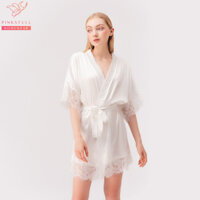 Áo choàng lụa Pijamas Pink Stull màu trắng và đen phối ren Freesize - Trắng