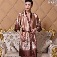 Áo choàng ngủ bằng lụa băng nam ngắn tay mỏng giả lụa áo choàng tắm Áo choàng tắm nam dài Bộ đồ ngủ nam Homewear