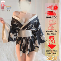 Áo choàng ngủ kimono lụa hoa anh đào kèm quần L.khe gợi cảm sang trọng freesize QQ368 ( 003 )