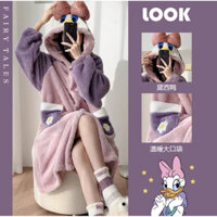 Áo Choàng Ngủ Lông Cừu San Hô Hình Vịt Donald Dễ Thương, Áo Choàng Mùa Đông Mềm Mịn