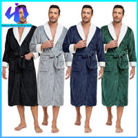 Áo choàng ngủ nam Cổ LậT Áo choàng tắm dài flannel dịch vụ tại nhà khách sạn Đồ Ngủ Thu Đông Áo choàng tắm cặp đôi