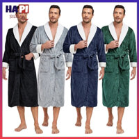 Áo choàng ngủ nam Cổ LậT Áo choàng tắm dài flannel dịch vụ tại nhà khách sạn Đồ Ngủ Thu Đông Áo choàng tắm cặp đôi