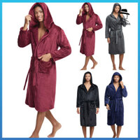 Áo choàng ngủ nam Frolada có mũ trùm đầu dài tay Áo choàng tắm Flannel có túi màu trơn Vải khô nhanh đến đầu gối Áo choàng dài