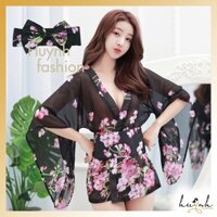 Áo choàng ngủ voan Kimono đai nơ sexy gợi cảm - CO06