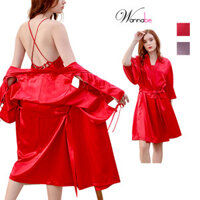 Áo choàng ngủ WANNABE áo khoác spa kimono lụa xẻ sườn cánh tay đan khoen xxx cột nơ xinh xắn KIS33