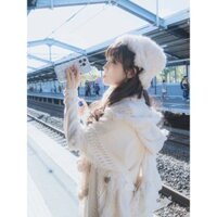 Áo choàng phong cách rừng trắng, khăn choàng đa năng, áo len có tua rua, đồ đan, khăn choàng có mũ cao cấp cho phụ nữ mùa thu