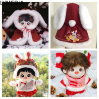 Áo choàng sang trọng búp bê LYMEDIA, Quần áo năm búp bê đỏ trắng 20cm, Poncho tai thỏ Cosplay lông Quần áo Mini búp bê Cotton 20cm
