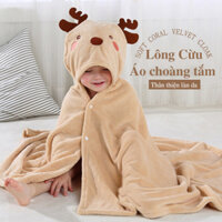 Áo choàng tắm cho bé lông cừu hình thú 70x140cm