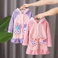 Áo choàng tắm dày lót lông cừu cho bé gái bộ đồ ngủ trẻ em Bộ đồ ngủ mùa thu lông cừu san hô cho bé gái