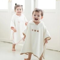 Áo Choàng Tắm Hàn Quốc Có Mũ Vải Cotton Thấm Hút Tốt, Nhanh Khô Cho Bé 1-3 Tuổi