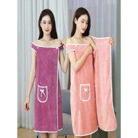 Áo choàng tắm nữ, khăn tắm dạng váy, khăn tắm áo choàng vải microfiber thời trang đa dụng thấm hút