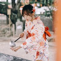 Áo choàng tắm phong cách Nhật Bản, váy dài vừa cho cô gái retro, kimono sửa đổi Nhật Bản, ảnh cô gái thần