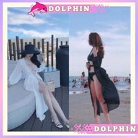 Áo choàng tay dài lụa voan đi biển phụ kiển phối bikini đồ bơi nữ che nắng Dolphin 061