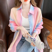 Áo chống nắng Áo Sơ Mi Cầu Vồng dài tay mỏng mẫu mới 2024 mùa hè cho nữ áo khoác cardigan mỏng nhẹ mặc ngoài kiểu tây thời trang